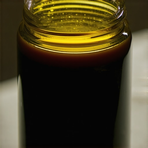 Glass jar of grass-fed tallow stored in a dark, cool environment with UV-protective container