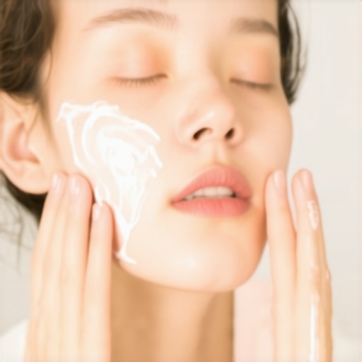 Person applying tallow-based moisturizer in a peaceful, nature-inspired environment.