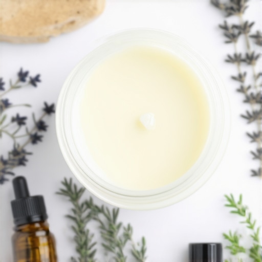 Natural Organic Tallow for Advanced Skincare Jar of organic grass-fed tallow with herbs and oils in a skincare setting.