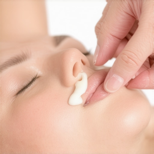 Person applying melted organic tallow to face with gentle massage in natural light