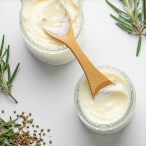 A jar of creamy whipped grass-fed beef tallow with herbal accents, emphasizing natural skincare ingredients.