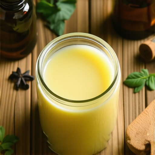 A rustic setup with a jar of grass-fed beef tallow and skincare ingredients for DIY routines